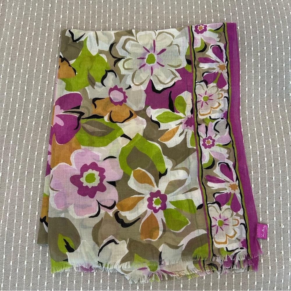 Vera Bradley Floral Scarf in Pink, Green, and Purple